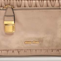 Miu Miu Beige Matelasse Leather Push Lock Top Handle Bag