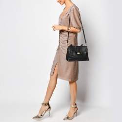 Miu Miu Black Leather Push Lock Top Handle Bag