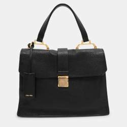 Miu Miu Black Leather Push Lock Top Handle Bag