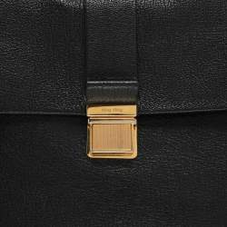 Miu Miu Black Leather Push Lock Top Handle Bag
