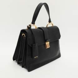 Miu Miu Black Leather Push Lock Top Handle Bag