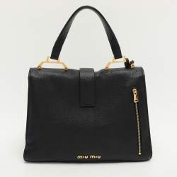 Miu Miu Black Leather Push Lock Top Handle Bag
