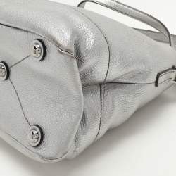 Miu Miu Silver Leather Push Lock Top Handle Bag