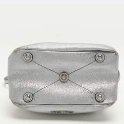 Miu Miu Silver Leather Push Lock Top Handle Bag
