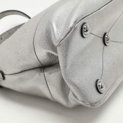 Miu Miu Silver Leather Push Lock Top Handle Bag