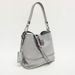 Miu Miu Silver Leather Push Lock Top Handle Bag