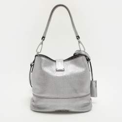 Miu Miu Silver Leather Push Lock Top Handle Bag