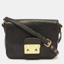 Miu Miu Black Leather Pushlock Flap Crossbody Bag