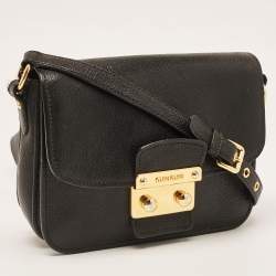 Miu Miu Black Leather Pushlock Flap Crossbody Bag