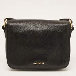 Miu Miu Black Leather Pushlock Flap Crossbody Bag