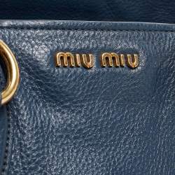 Miu Miu Navy Blue Vitello Leather Side Zip Tote