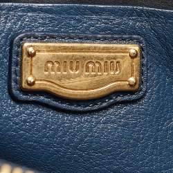 Miu Miu Navy Blue Vitello Leather Side Zip Tote