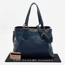 Miu Miu Navy Blue Vitello Leather Side Zip Tote