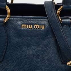 Miu Miu Navy Blue Vitello Leather Side Zip Tote