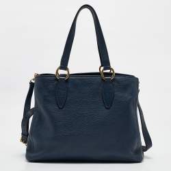 Miu Miu Navy Blue Vitello Leather Side Zip Tote