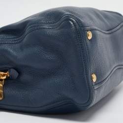 Miu Miu Navy Blue Vitello Leather Side Zip Tote