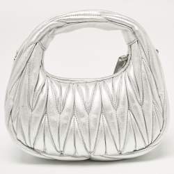 Miu Miu Silver Matelassé Leather Wander Hobo