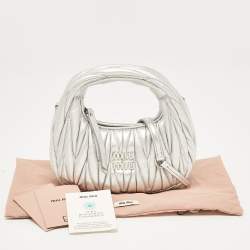 Miu Miu Silver Matelassé Leather Wander Hobo