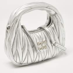 Miu Miu Silver Matelassé Leather Wander Hobo