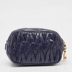 Miu Miu Navy Blue Matelassé Leather Camera Crossbody Bag