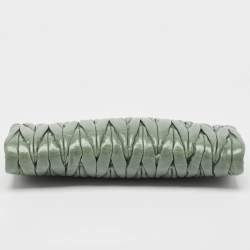 Pre Owned Miu Miu Light Green Matelassé Leather Zip Clutch