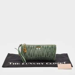 Pre Owned Miu Miu Light Green Matelassé Leather Zip Clutch