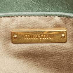 Pre Owned Miu Miu Light Green Matelassé Leather Zip Clutch