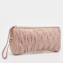 Miu Miu Dusty Pink Matelassé Lux Leather Zip Wristlet Clutch