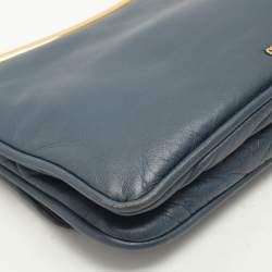 Miu Miu Dusty Blue Leather Flap Frame Clutch