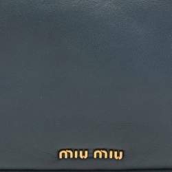 Miu Miu Dusty Blue Leather Flap Frame Clutch