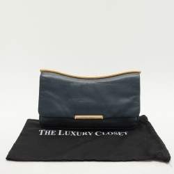 Miu Miu Dusty Blue Leather Flap Frame Clutch