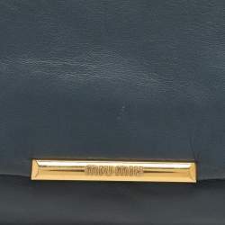 Miu Miu Dusty Blue Leather Flap Frame Clutch