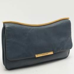 Miu Miu Dusty Blue Leather Flap Frame Clutch