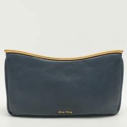 Miu Miu Dusty Blue Leather Flap Frame Clutch