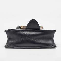 Miu Miu Black Madras Leather Crystal Embellished Buckle Flap Shoulder Bag