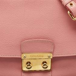 Miu Miu Pink Madras Leather Push Lock Flap Top Handle Bag