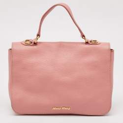 Miu Miu Pink Madras Leather Push Lock Flap Top Handle Bag