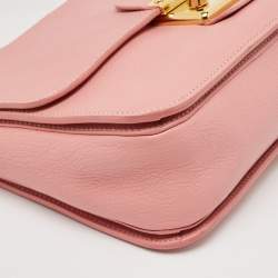 Miu Miu Pink Madras Leather Push Lock Flap Top Handle Bag