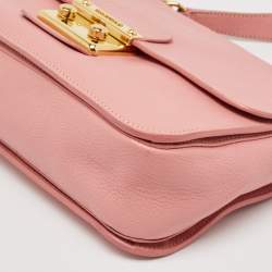 Miu Miu Pink Madras Leather Push Lock Flap Top Handle Bag