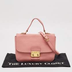 Miu Miu Pink Madras Leather Push Lock Flap Top Handle Bag