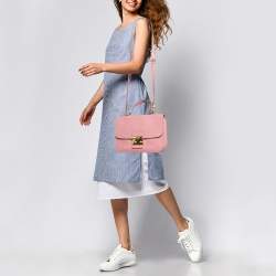 Miu Miu Pink Madras Leather Push Lock Flap Top Handle Bag