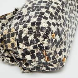 Pre Owned Miu Miu Black/Cream Snakeskin Side Bow Tote