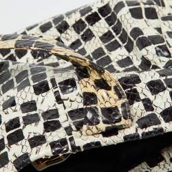 Pre Owned Miu Miu Black/Cream Snakeskin Side Bow Tote