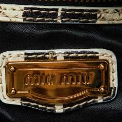 Pre Owned Miu Miu Black/Cream Snakeskin Side Bow Tote