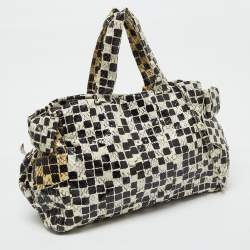 Pre Owned Miu Miu Black/Cream Snakeskin Side Bow Tote