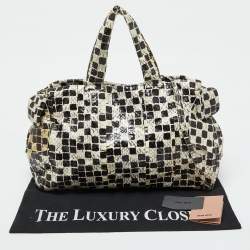 Pre Owned Miu Miu Black/Cream Snakeskin Side Bow Tote