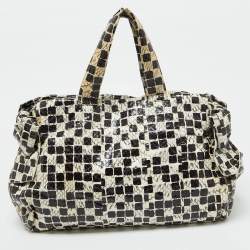 Pre Owned Miu Miu Black/Cream Snakeskin Side Bow Tote