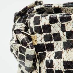 Pre Owned Miu Miu Black/Cream Snakeskin Side Bow Tote