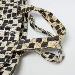 Pre Owned Miu Miu Black/Cream Snakeskin Side Bow Tote
