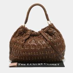Miu Miu Dark Brown matelasse Leather Studded Hobo